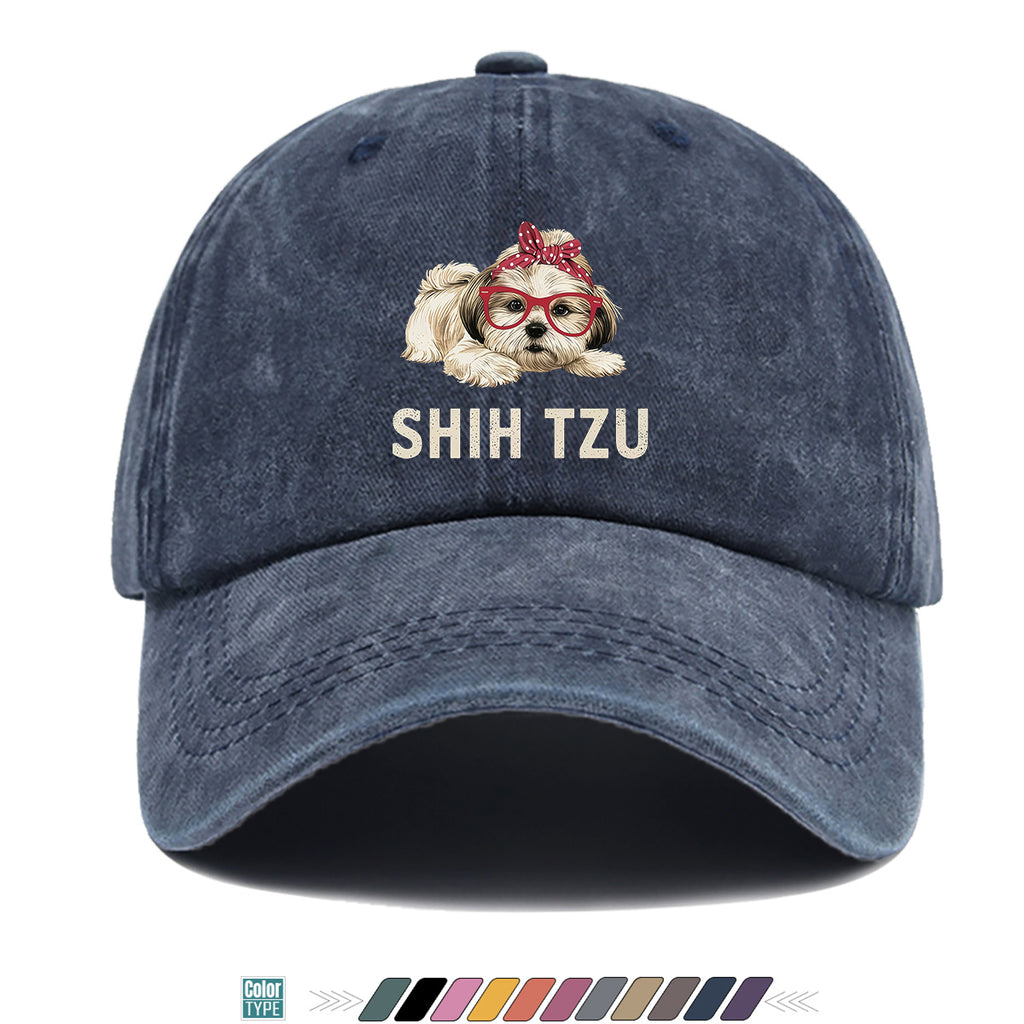 1pc Fashion Cartoon Shih Tzu Print Baseball Cap Comfortable Breathable Duck Tongue Hat Cute Pet Dog Pattern Red And White Polka Dot Bow + Red Frame Glasses Design Unisex Sun Hat Adjustable Size Suitable for Daily Travel, Shopping, Dating