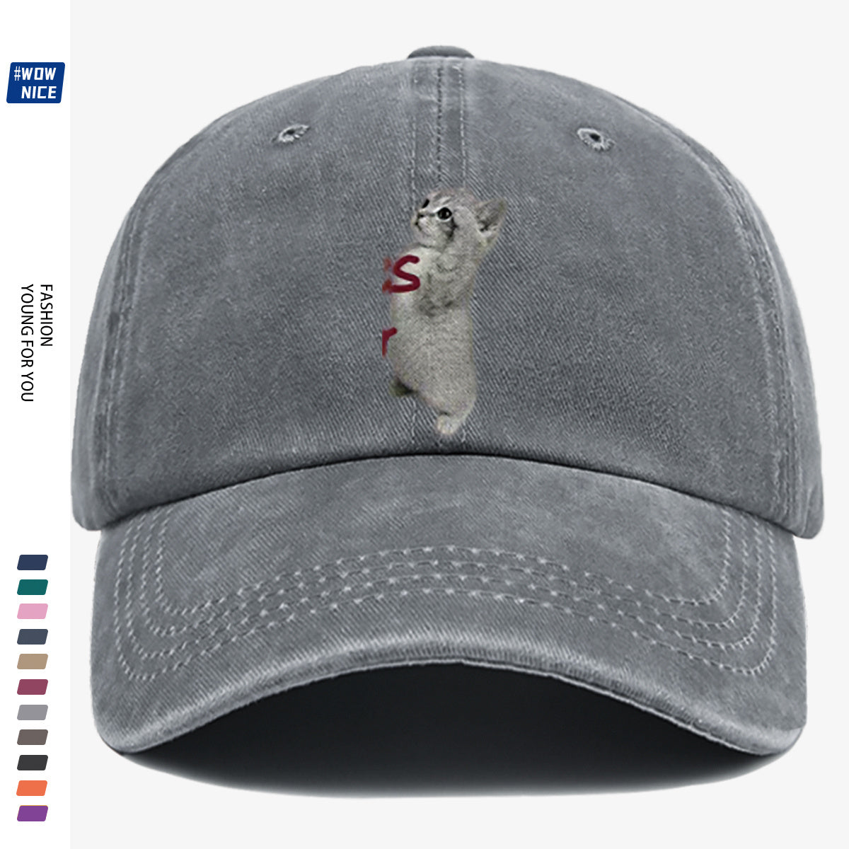 1pc "YES SIR" Text and Cute Kitten Print Baseball Cap, Unisex, Slimming Fit. Fashionable Casual Style, Adjustable Size. Suitable for Daily Outings, Shopping, Parties, Travel, and Outdoor Activities. Versatile and Practical, a Thoughtful Gift