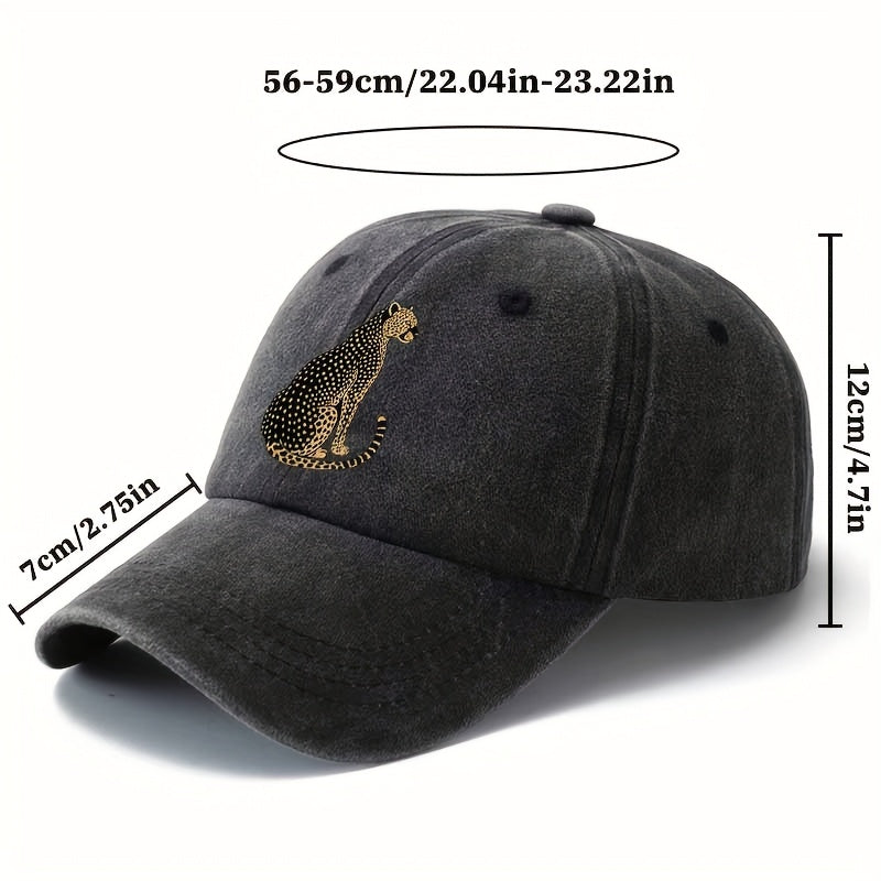 MAKEFGE Unisex Leopard Print Baseball Cap - Classic  Washed Design, Lightweight Curved Brim Trucker Hat for Outdoor Camping, Travel & Casual Wear, Black with Golden Leopard Print, Adjustable Fit for Men & Women, Leopard Print Baseball Cap
