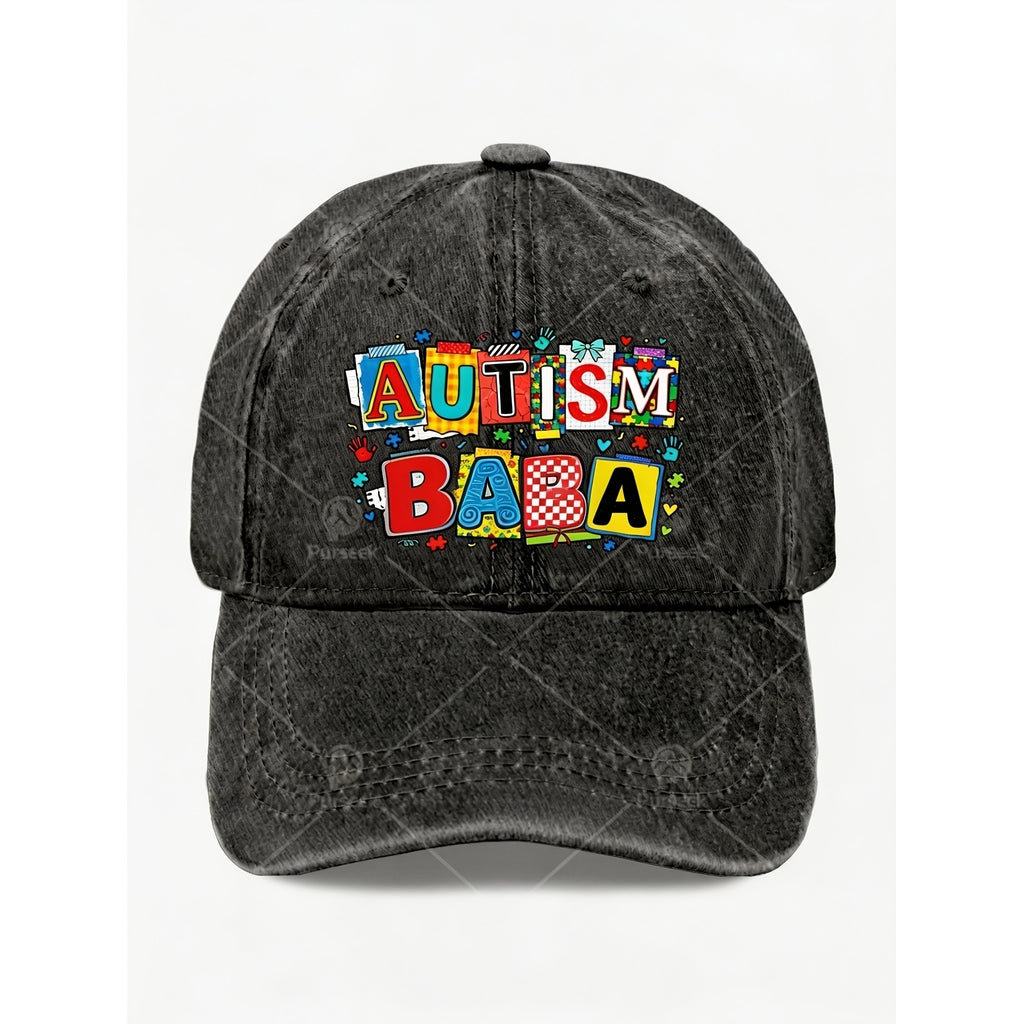 Autism Colorful Letter Print Dad Hat for Men Casual Vintage Style Cap Gift for Anniversary And Awareness Day