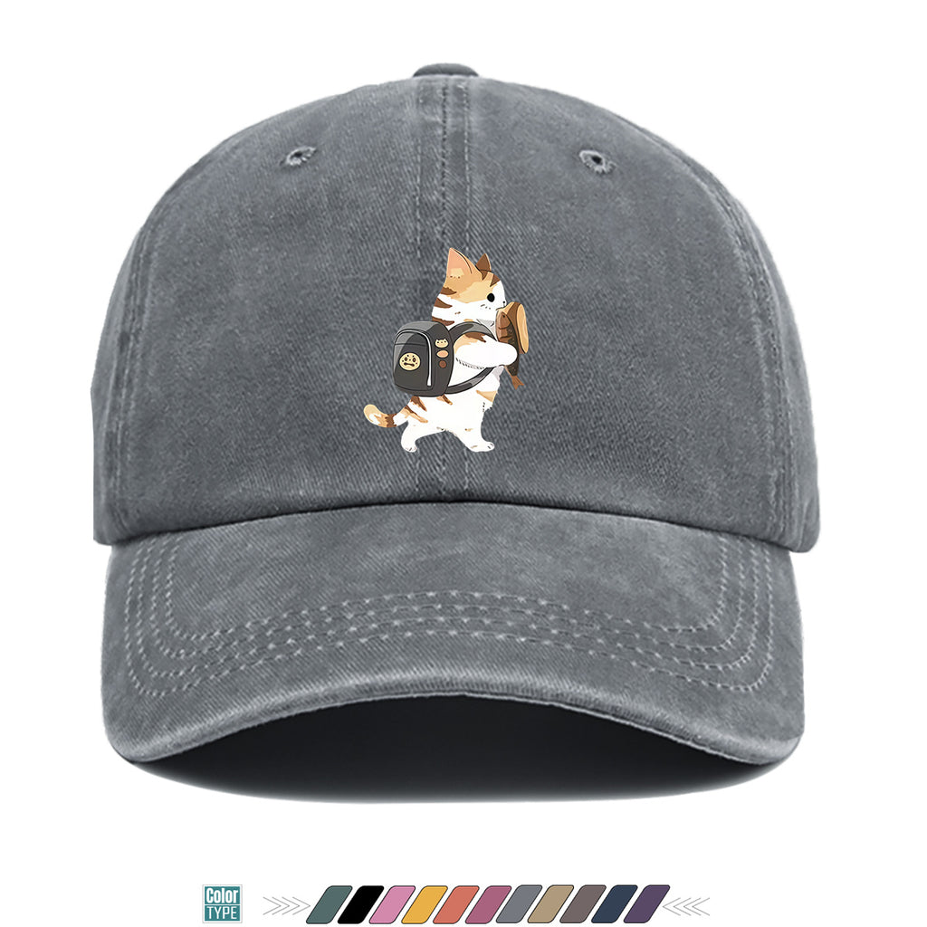1pc Cartoon Orange White Cat Back Bag Fish Dry Print Baseball Cap Cute Fun Sun Hat Fashion Casual All-Match Unisex Baseball Cap Adjustable Size Daily Hat Commute Street Style Suitable for Daily Outing Shopping Dating Walking Weekend Gatherings Comfo