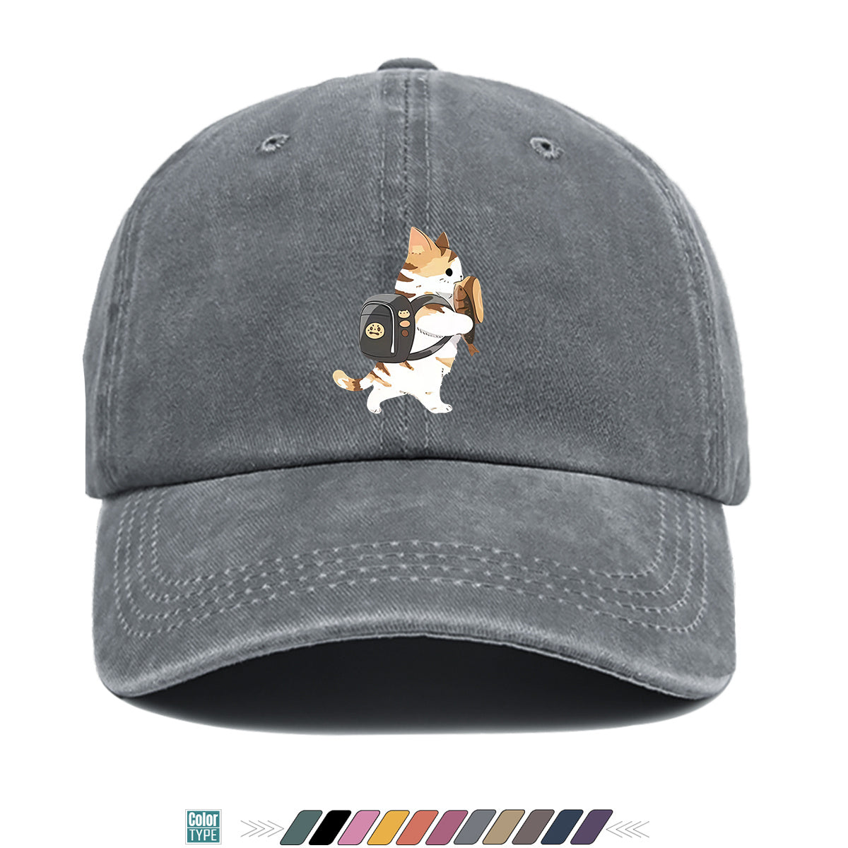 1pc Cartoon Orange White Cat Back Bag Fish Dry Print Baseball Cap Cute Fun Sun Hat Fashion Casual All-Match Unisex Baseball Cap Adjustable Size Daily Hat Commute Street Style Suitable for Daily Outing Shopping Dating Walking Weekend Gatherings Comfo