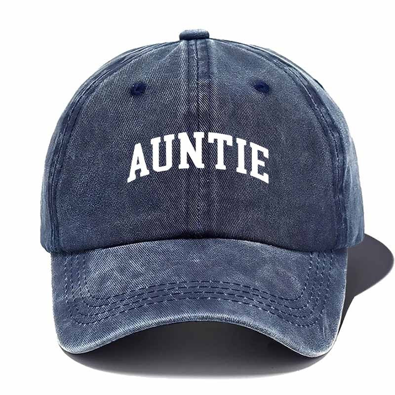 White "AUNTIE" Printed Collegiate Baseball Cap - Lettering for Teacher Gifts, Back-to- & Graduation, Comfortable Casual Hat with Auntie, Hand Washable for Daily Wear & Special Events