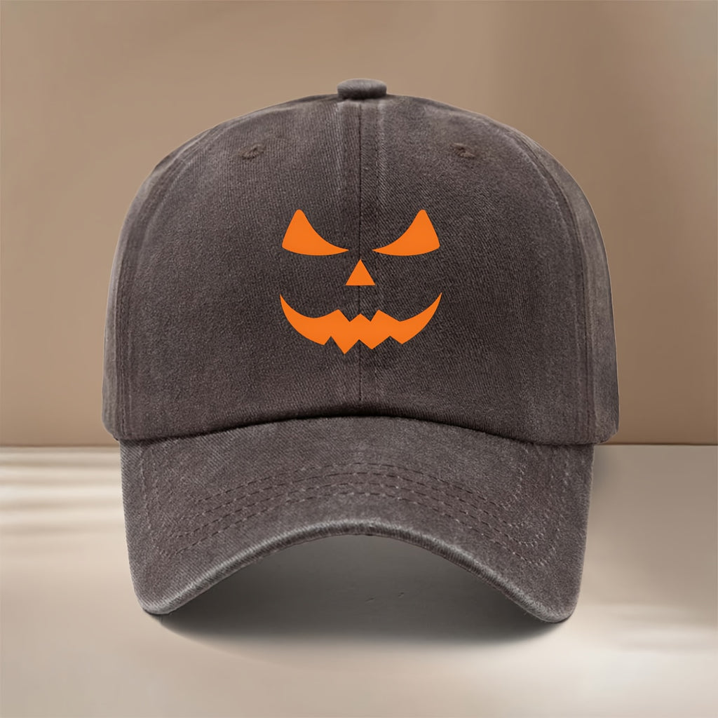 Pumpkin Joyful Face Pattern Baseball Cap, Adjustable Size, Fashionable Hip-Hop Hat for Men and Women, Curved Brim Hat for Parties, Dinners, and Camping, Comfortable and Lightweight Duckbill Cap, Highly Versatile Six-Panel Hat, Simple with Textured