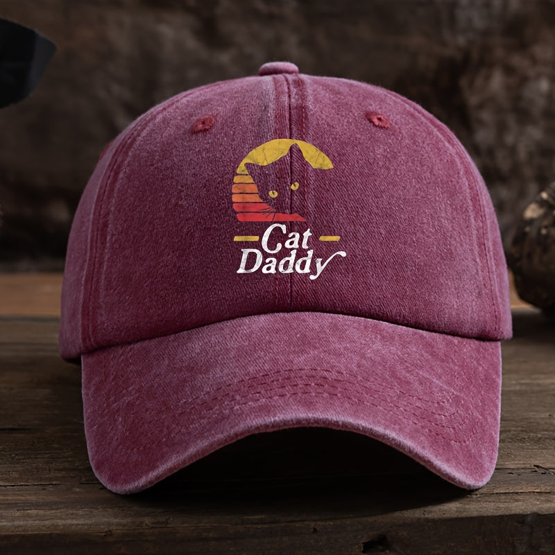 Fun Cat Print Baseball Cap Classic Washed Distressed Retro Curved Brim Hat Outdoor Casual Sports Running Hiking Camping Fishing Hat Soft Comfortable Dad Hat Individual Street Rock Hip-Hop Hat