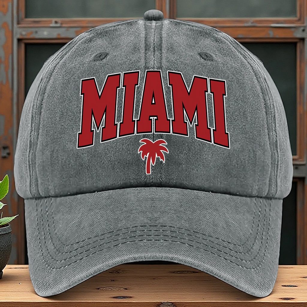 A MIAMI-themed Baseball Cap with Fun Prints, Available in Multiple Colors and with Adjustable Size---sxm