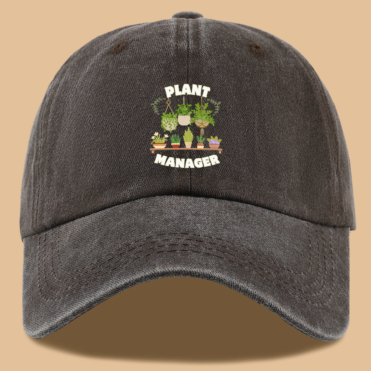 1pc "PLANT MANAGER" Plant-Themed Printed Baseball Cap, Cute Greenery Pattern Sun Hat, Fashionable Fresh Aesthetic Unisex Cap, Adjustable Size Gardening Enthusiast Essential Hat, Office Desktop Plant Lover Hat, Suitable for Outdoor Gardening