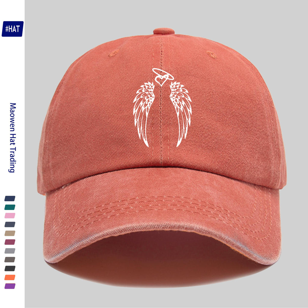 1pc Vintage Washed Distressed Duckbill Trucker Hat - Unisex Adjustable Buckle Baseball Cap with Wing Print, Lightweight Suitable for Outdoor Fishing, Hunting, Cycling, Suitable for Men & Women, Machine Washable Design, Winged Cap for Vacations