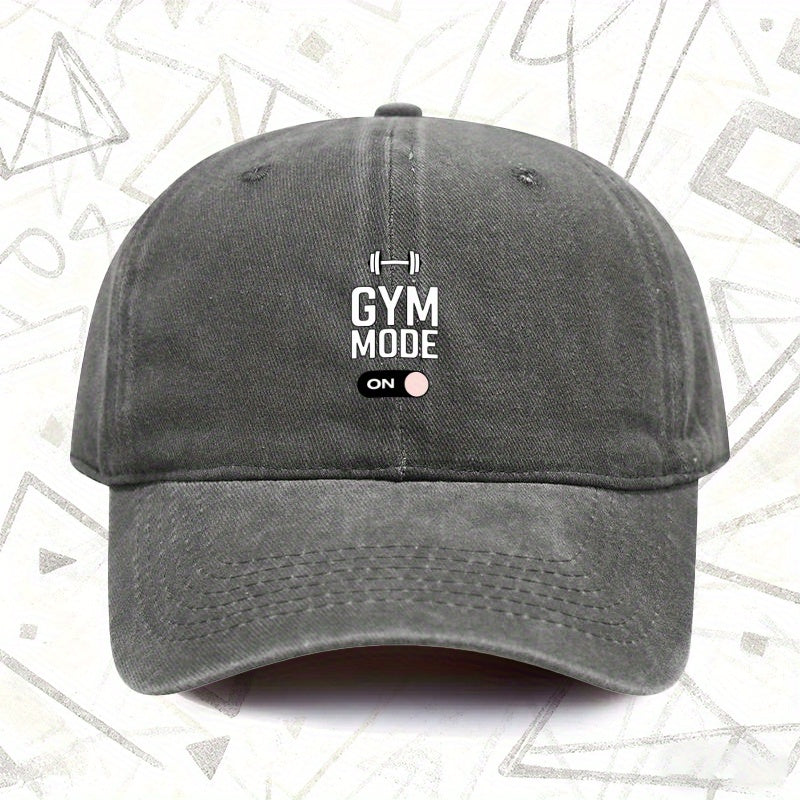 1pc, Vintage Washed Baseball Cap with GYM MODE ON Lettering, Unisex Solid Color Hat, Suitable for All Seasons, Ideal Gift for Fitness Enthusiasts, Parties, And Birthdays