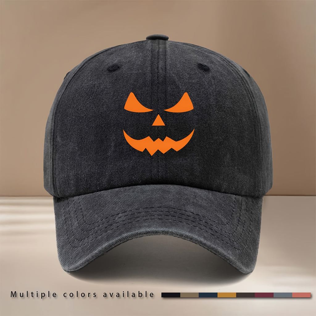 Pumpkin Joyful Face Pattern Baseball Cap, Adjustable Size, Fashionable Hip-Hop Hat for Men and Women, Curved Brim Hat for Parties, Dinners, and Camping, Comfortable and Lightweight Duckbill Cap, Highly Versatile Six-Panel Hat, Simple with Textured