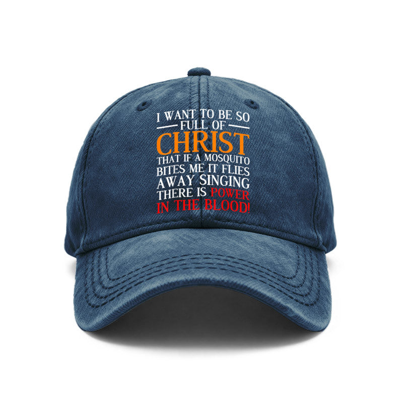 1pc Christian Baseball for Men & Women - Vintage Washed Religious Design Adjustable Unisex Hat with Full Of Christ Power In The Blood Print, Suitable for Church, Study, Gifts for Outdoor Activities & Casual Wear