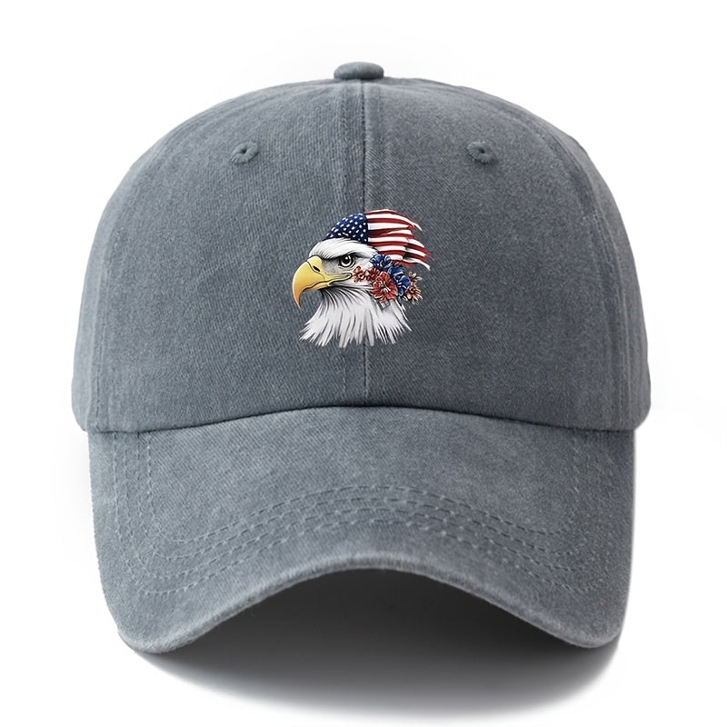 A Unisex Fashionable and Versatile Printed Floral Eagle Baseball Cap, Featuring a Classic Vintage Washed Outdoor Lightweight Curved Brim Design. Suitable for Outdoor Vacations, Travel, Camping, and Other Casual Occasions. Ideal for Holiday Parties
