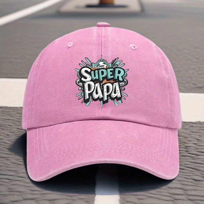 Men's Vintage Baseball Cap- Adjustable Black Cap with Striking "SUPER PAPA" Print, Breathable Six-panel Design, Suitable for Casual Wear, Driving, and Fishing, Outdoor Accessory, Fun Style, Comfortable Fit, Fashionable Headwear,