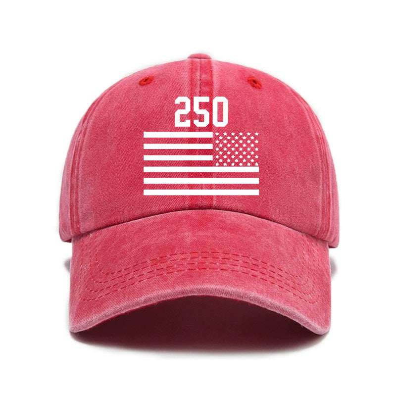 Washed Distressed Printed Baseball Cap Adult All-Match Vintage 250Th Anniversary Print Washed Distressed Soft Brim Sun Hat Unisex Trendy Baseball Cap