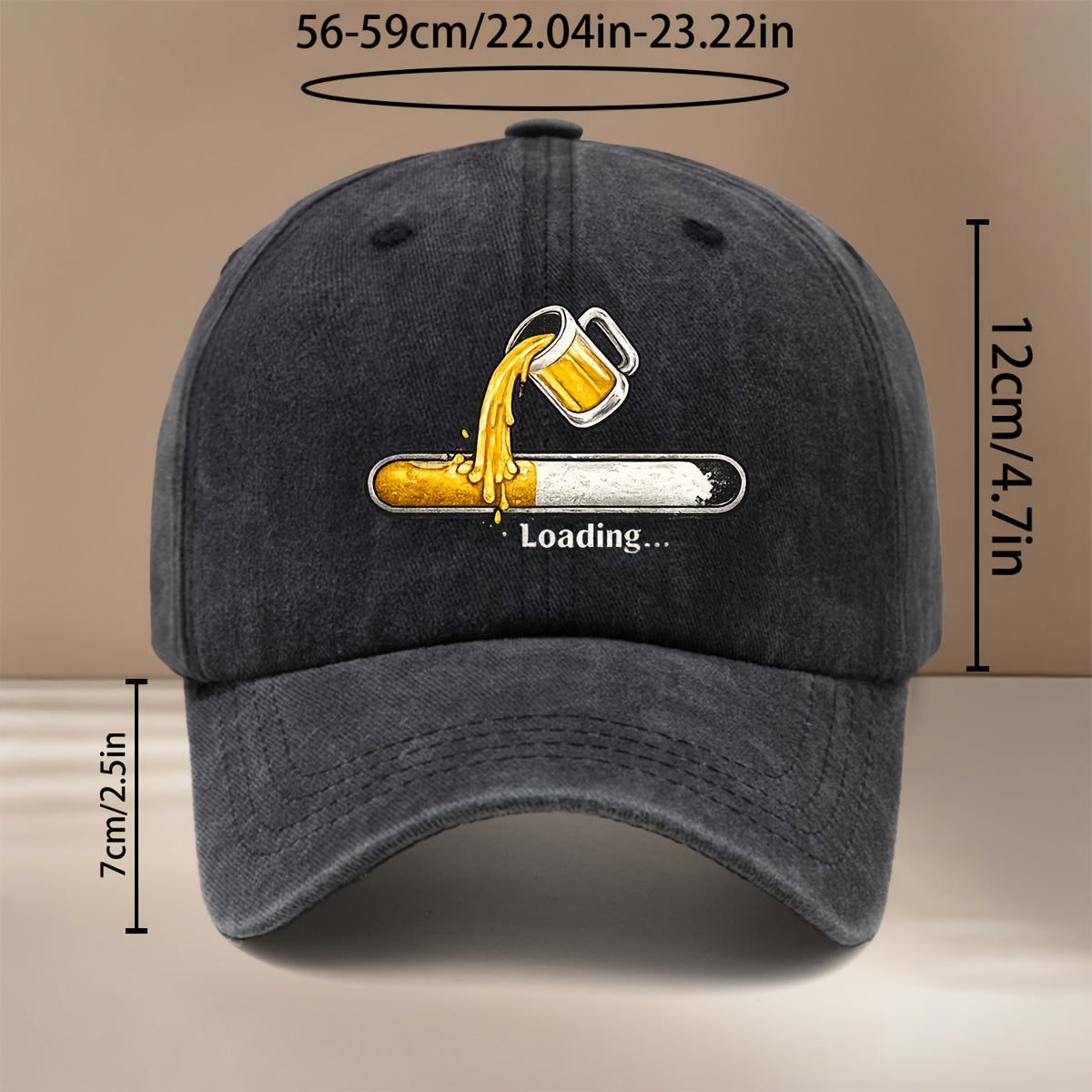 Beer Loading Graphic Baseball Cap, Highly Versatile for Styling, Curved Brim Hat, Unisex, Vintage Distressed Look, for Carnival Parties, Gatherings, Camping, Hip-Hop Hat, Lightweight and Comfortable Duckbill Cap,  Adjustable Size, Six-Panel Hat
