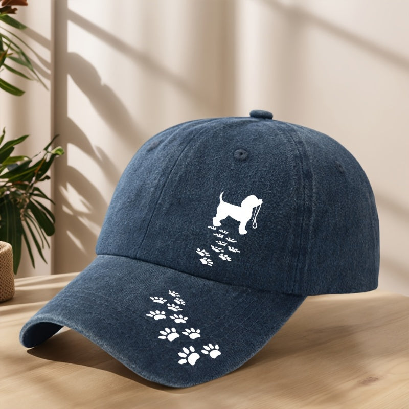 Vintage Washed Distressed Duckbill Baseball Cap with Dog Paw Print - Soft Breathable Sweat-Absorbent Suitable for Outdoor,, Camping, Fishing, Streetwear Hat - Classic Retro for Sports & Hip-Hop Style