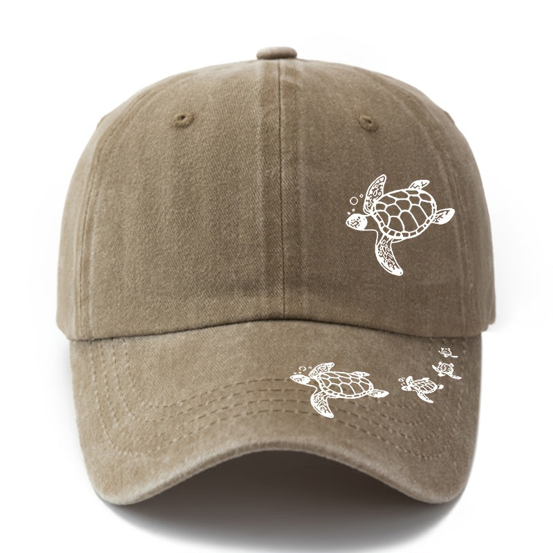 A Stylish Printed Baseball Cap Featuring a Dual Print Design of a Sea Turtle, Perfect for Both Men And Women. This Trendy Curved-Brim Hat Is Lightweight And Ideal for Outdoor Casual Wear And Hip-Hop Style