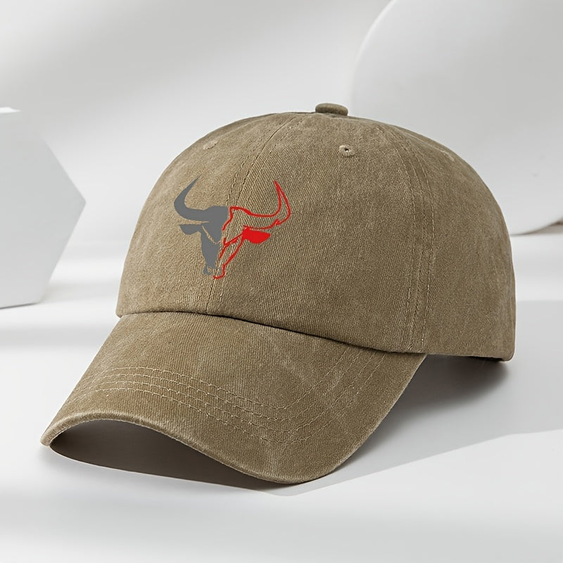 MAKEFGE Vintage Washed Bull Head Baseball Cap - Soft Top, Sweat Absorbent, Breathable, Hat for Outdoor Sports & Casual Wear, Casual Hat | Funky Fashion Accessory | Polyester Fiber Cap