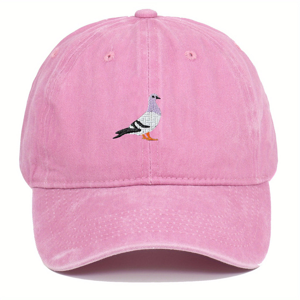 Lightweight Rayon Baseball Cap with Pigeon & VERG Print Emblem - Adjustable Metal Buckle, Minimalist Round Top Hat for Casual & Smart-Casual Wear, Year-Round Mature Style (Not Washable)
