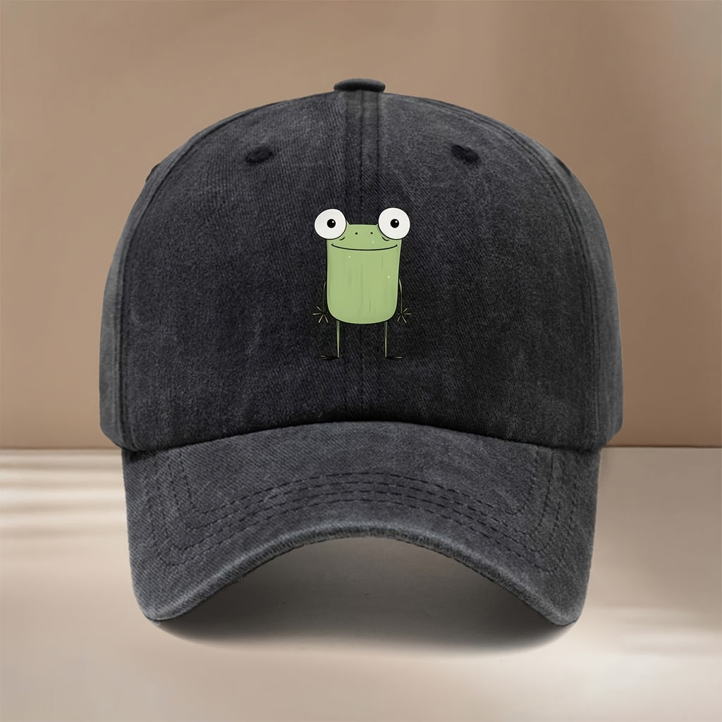 This Is a Baseball Cap Featuring a Minimalist Frog Design, Suitable for All Seasons with an Adjustable Size. It's a Casual Unisex Hat That's Lightweight and Stylish, Perfect for Outdoor Activities, Gatherings, Camping, and as a Trendy Curved-brim Cap