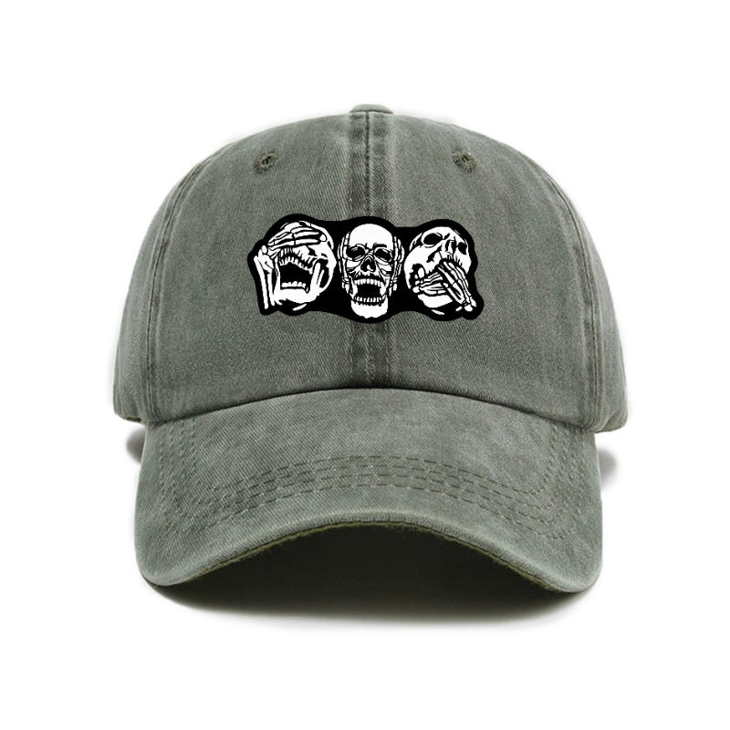 Fashion Easy Skull Print Washed Distressed Soft Top Sunshade Baseball Cap Unisex All-Match Baseball Cap