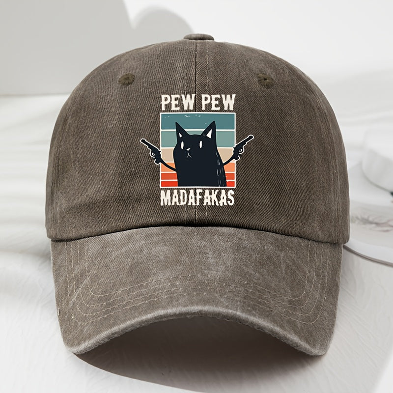 Men's & Women's "Pew Pew" Madafakas Graphic Baseball Cap - Adjustable, Lightweight, Polyester, Retro Style with Colorful Cat Design, Ideal for Outdoor Activities, Fishing, Camping, Outdoor Sports Cap | Retro Style Cap | Lightweight Headgear