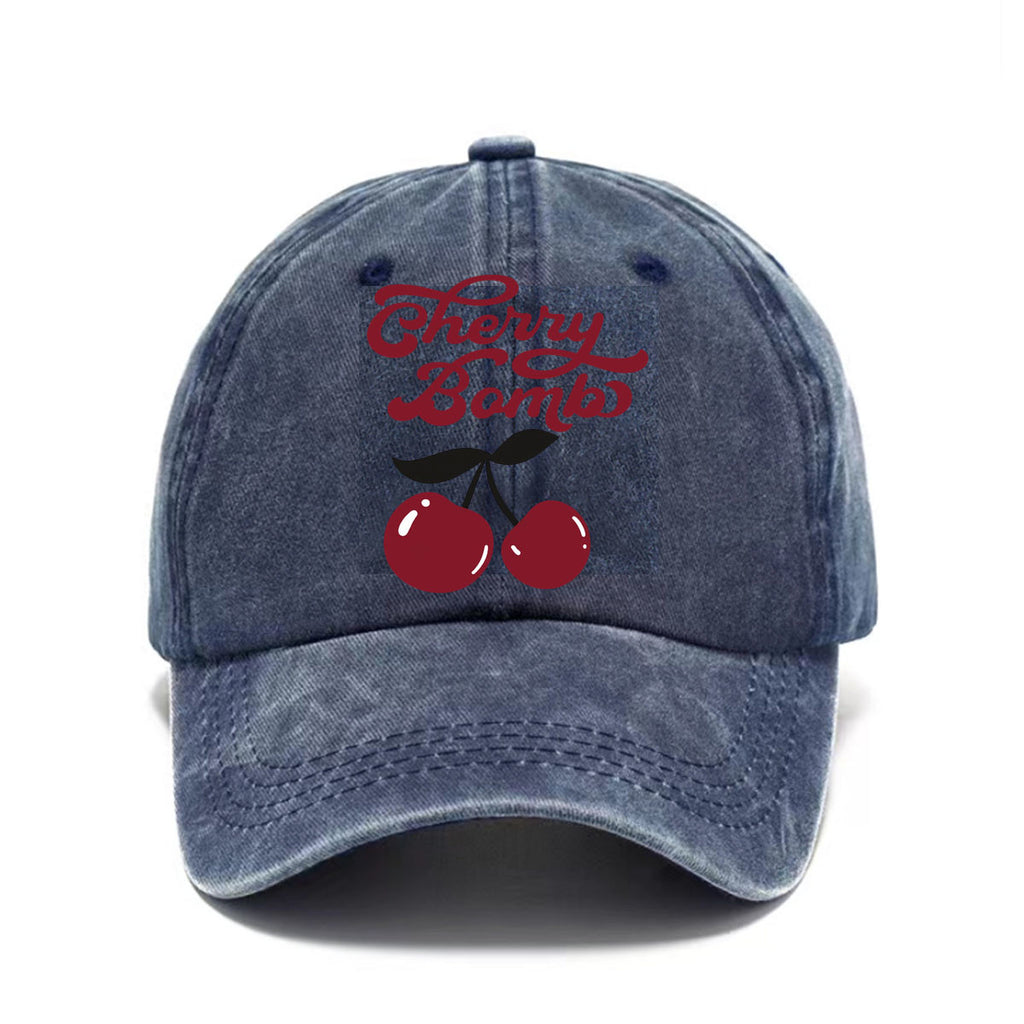 Vintage Cherry Bomb Print Washed Baseball Cap, a Fresh Retro-Style Men'S Hat, Suitable for Spring And Summer Casual Wear, Versatile Hat, Comfortable And Breathable, Perfect for Outdoor Use, Matching Outfits