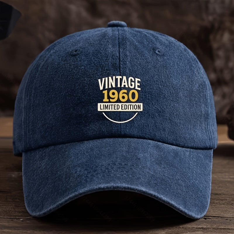 Men' Vintage 1960 Limited Edition Baseball Cap - Adjustable Snapback, Breathable Textile Fabric Hat Suitable for Outdoor & Casual Wear, Durable Retro Headgear with Cap, Hand Washable (Not Dry)