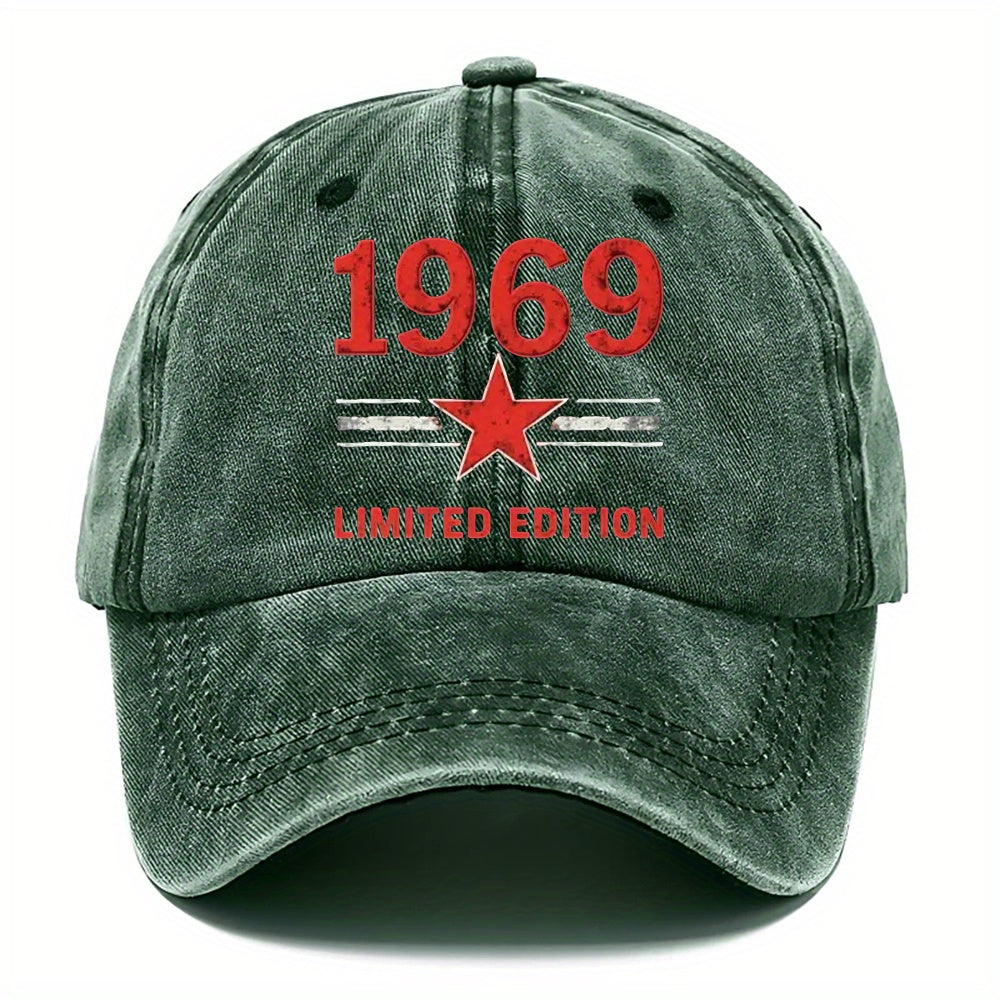 1 Vintage 1969 Baseball Cap - Adjustable Dad Hat with Red '69' Print, Olive Green Vintage Sports Hat, for Men And Women, Gym, Golf, Casual Wear - Limited Edition Vintage Hat Gift Idea, Golf Additions, Classic Design, Durable Construction