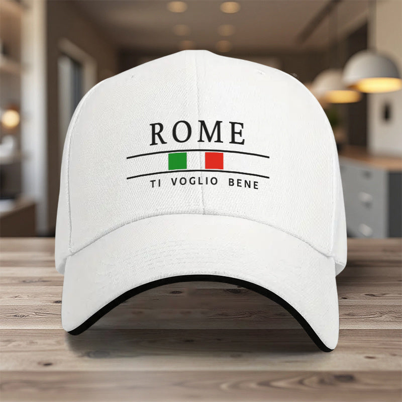 1 Adjustable Sandwich Baseball Cap, Lightweight Printed Women'S Hat with The Word "Rome" Printed on It, "I Love You" Men'S Sun Hat, Ideal Gift for Travel, Parties, And Birthdays