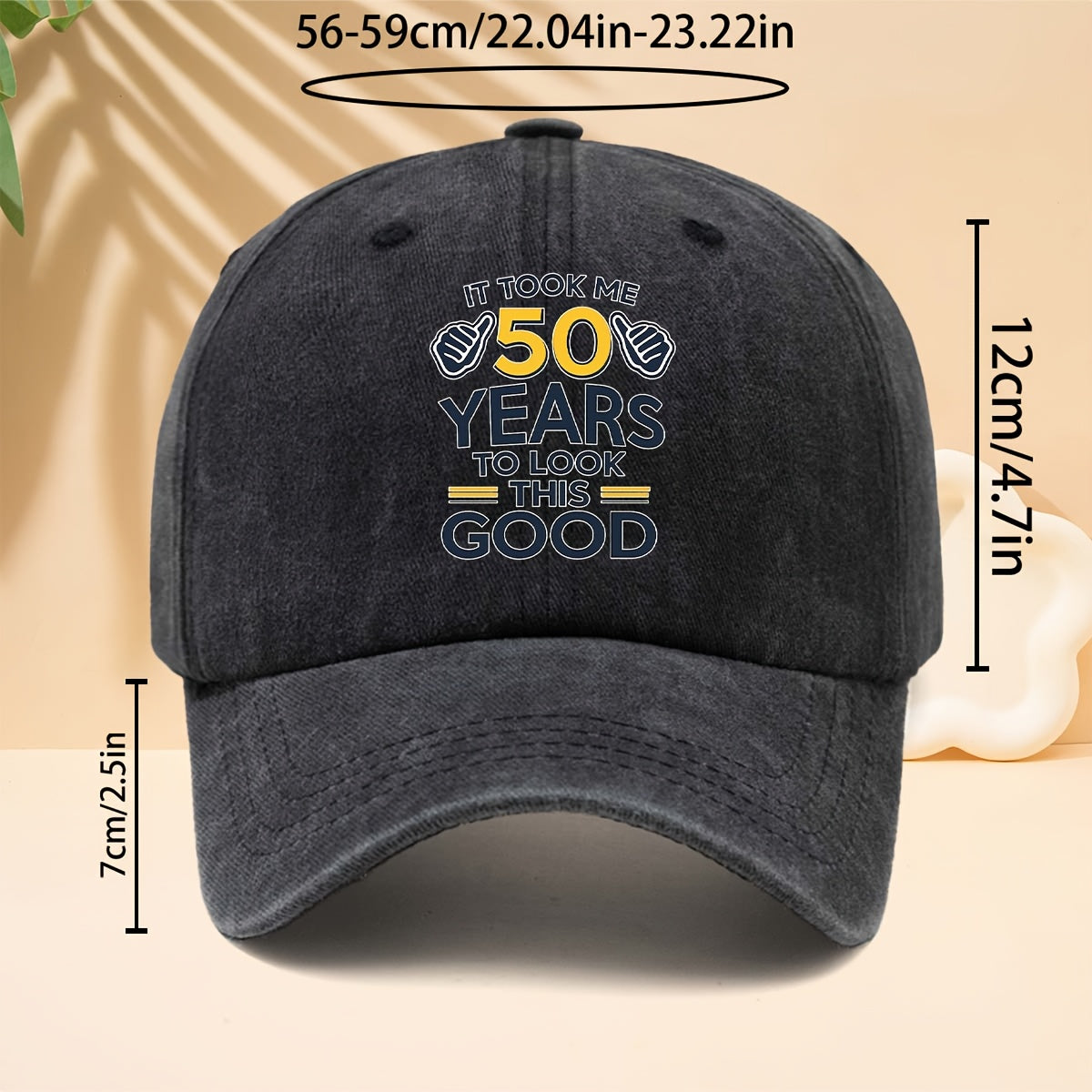 50Th Birthday Commemorative Washed Baseball Cap Self-Deprecating Humorous Slogan Distressed Dad Hat Retro Distressed Soft Top Hat Trucker Cap Casual All-Match Can Be Party Gift Or Wearable Item Making The Birthday Star The Center of Attention Daily