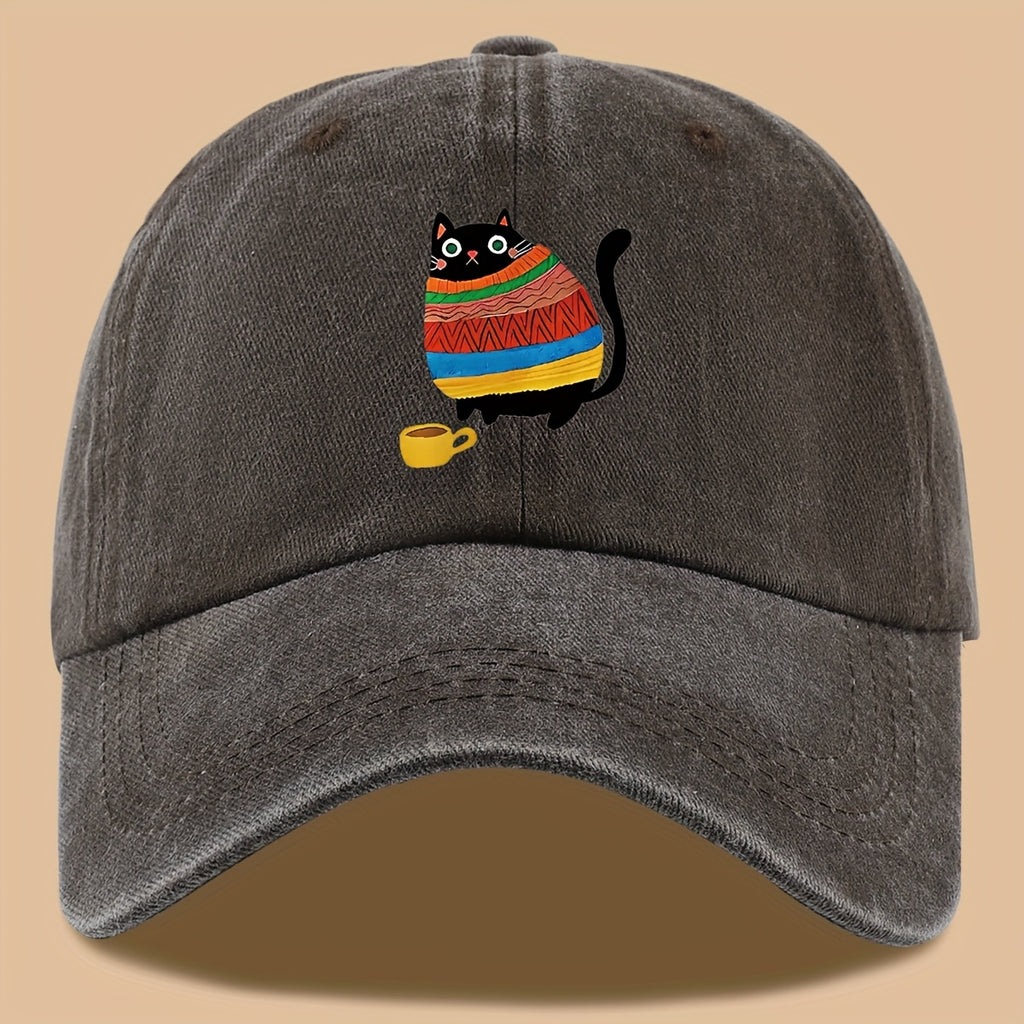70 Lightweight Breathable 1pc Cat Print Trucker Hat - Vintage Washed Baseball Cap with Adjustable Strap, Unisex Outdoor Sun Hat | Ideal for Vacation, Hiking, Birthday Gifts