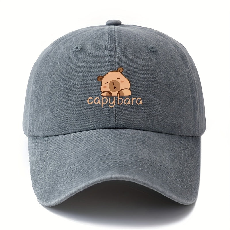 Unisex Capybara Print Baseball Cap | Lightweight 100% Polyester, Retro Washed Casual Outdoor Hat for Camping, Travel & Parties - Grey, Pink, Brown, Blue