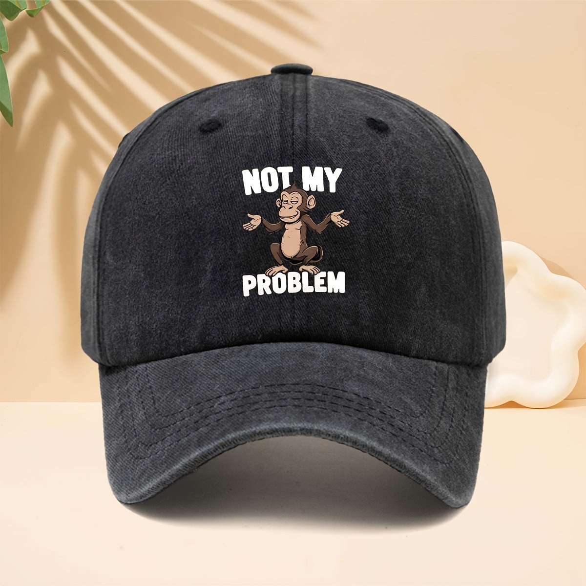 Baseball Cap with NOT MY PROBLEM Monkey Pattern, American Modern Funny Slouchy Street Style Adjustable Unisex Casual Hat, All-Season Adjustable Brim Hat for Walking, Parties, Shopping, Dates, And Parties, Hip-Hop Hat with Soft Top Design