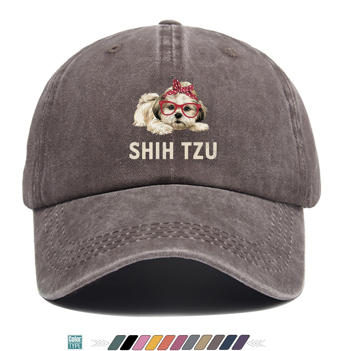 1pc Fashion Cartoon Shih Tzu Print Baseball Cap Comfortable Breathable Duck Tongue Hat Cute Pet Dog Pattern Red And White Polka Dot Bow + Red Frame Glasses Design Unisex Sun Hat Adjustable Size Suitable for Daily Travel, Shopping, Dating