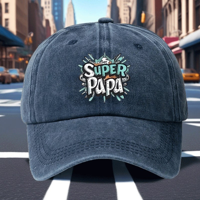Men's Vintage Baseball Cap- Adjustable Black Cap with Striking "SUPER PAPA" Print, Breathable Six-panel Design, Suitable for Casual Wear, Driving, and Fishing, Outdoor Accessory, Fun Style, Comfortable Fit, Fashionable Headwear,
