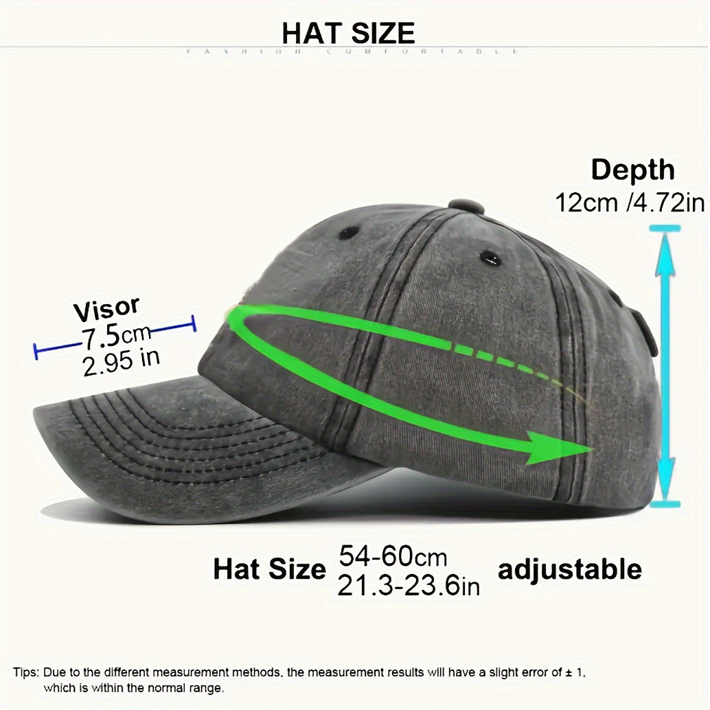 Washed Letter Print Baseball Cap - Adjustable, Sun-protective and Stylish for Outdoor Activities
