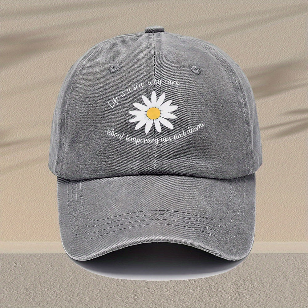 Men's Vintage Washed Baseball Cap with Daisy Print & Buckle Closure - Lightweight Rayon for all-Season Outdoor Hat, Retro Casual Cap Suitable for Travel, Daily Wear - Multi-Color Options, Perfect Gift