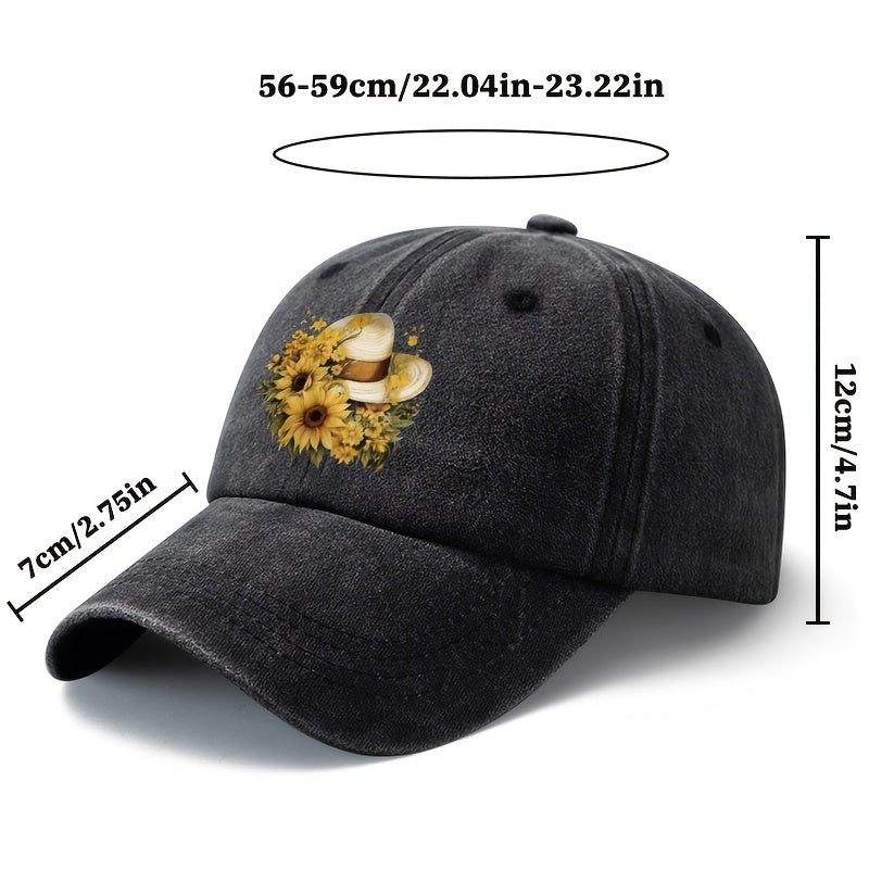 Printed Sunflower Baseball Cap, Unisex And Adjustable Size, with Curved Brim, Lightweight And Sun-Protective for Outdoor Use, Suitable for Outdoor Vacations, Camping, Casual Wear, And Hip-Hop Style, Trucker Baseball Cap