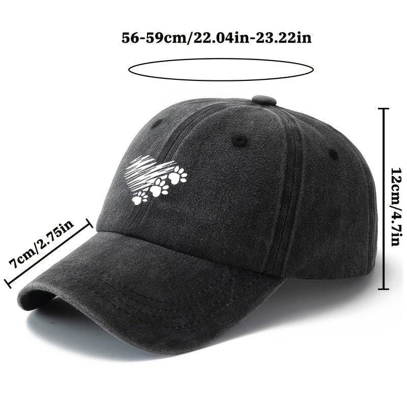 1 Unisex Fashionable Printed Graffiti Heart Dog Paw Baseball Cap | Classic Retro Lightweight Curved Brim, Ideal for Outdoor Travel, Camping, Casual Wear, and Daily Commute, Brand: MAKEFGE