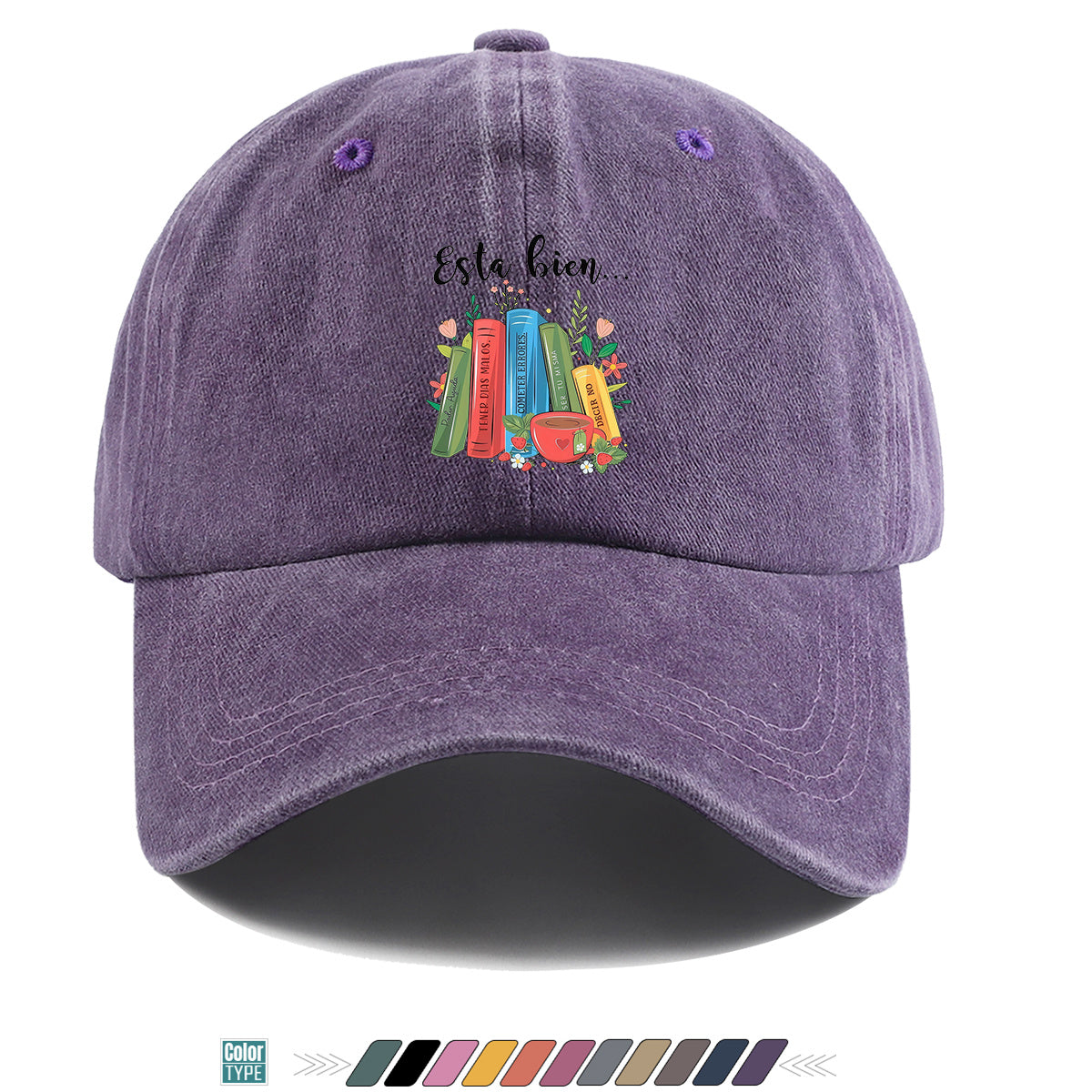 1pc Colorful Books And Teacup Illustration Printed Baseball Cap, Comfortable Breathable Sun Hat, Fashionable Aesthetic Unisex Hat, Adjustable Size, Casual Streetwear, Literary Youth Reading Cap, Suitable for Bookstore Check-In, Cafe Gatherings