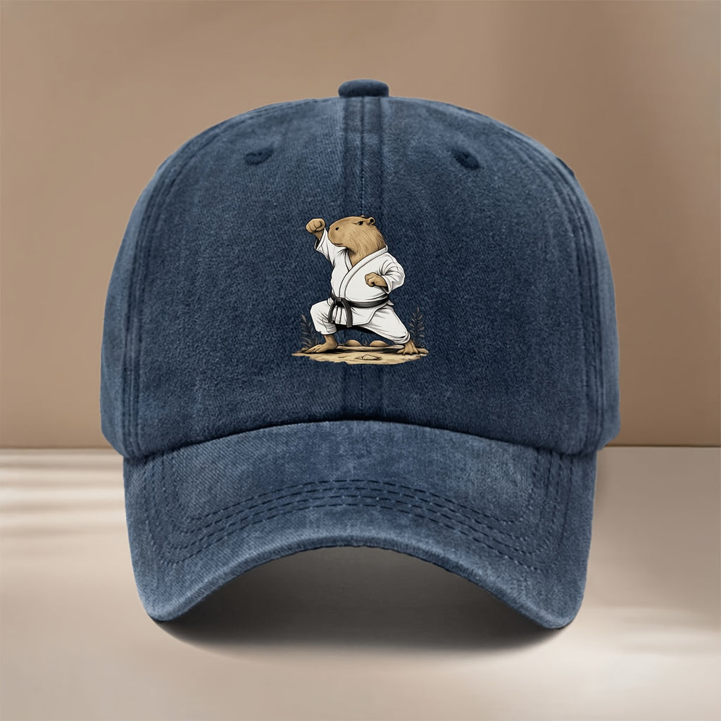This Is a Baseball Cap Featuring a Capybara Design with a Martial Arts Theme. It'S Lightweight, Trendy, Adjustable, And Suitable for Both Men And Women. The Comfortable And Stylish Duckbill Hat Is Perfect for Outdoor Sports, Gatherings