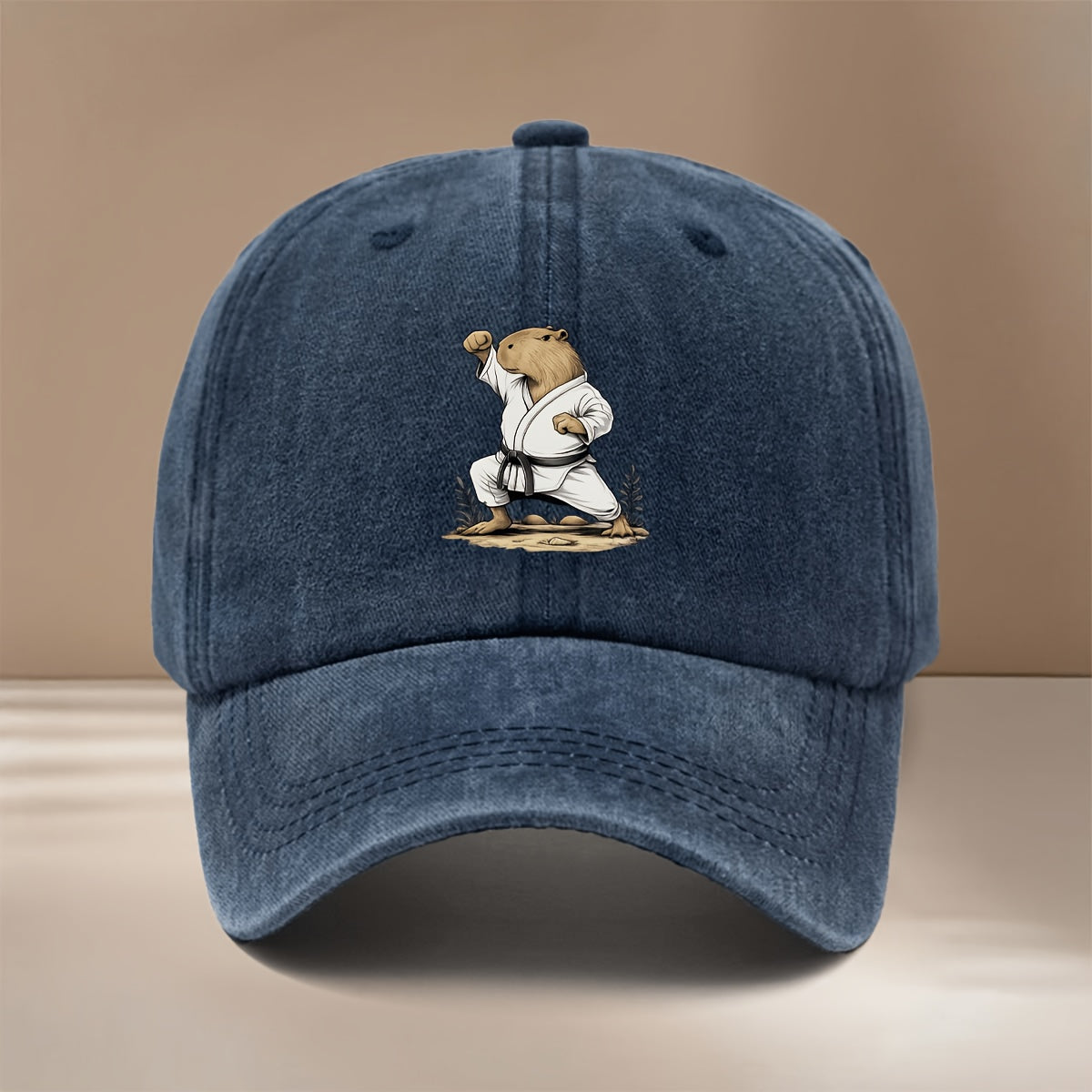 This Is a Baseball Cap Featuring a Capybara Design with a Martial Arts Theme. It'S Lightweight, Trendy, Adjustable, And Suitable for Both Men And Women. The Comfortable And Stylish Duckbill Hat Is Perfect for Outdoor Sports, Gatherings