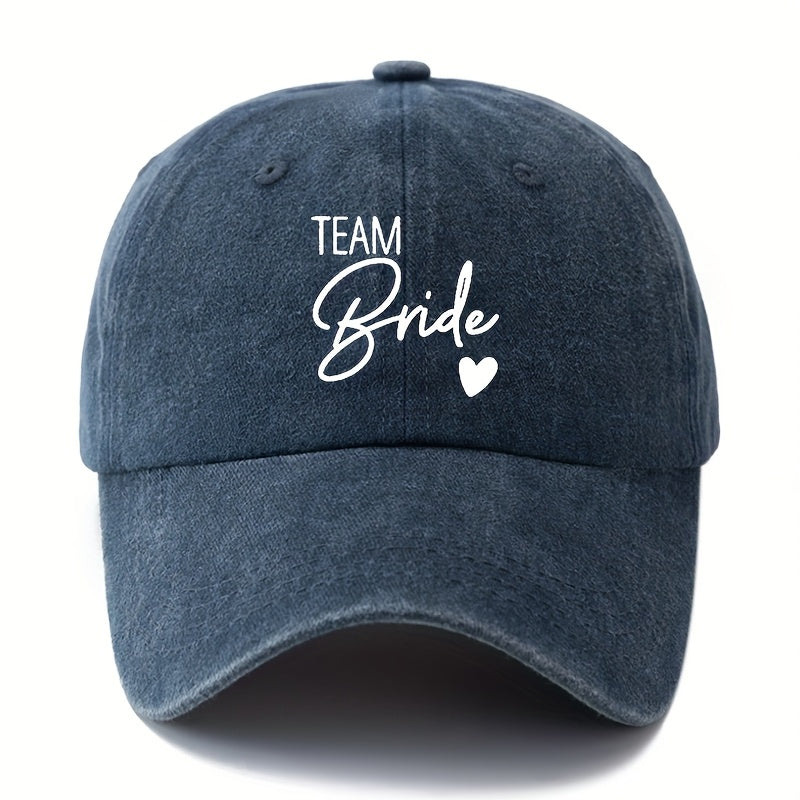 Unisex Printed Letter Washed Baseball Cap, TEAM Bride Curved Brim Hat, Lightweight Outdoor Bucket Hat for Camping And Travel Casual Style, Trucker Baseball Cap Suitable for Men And Women