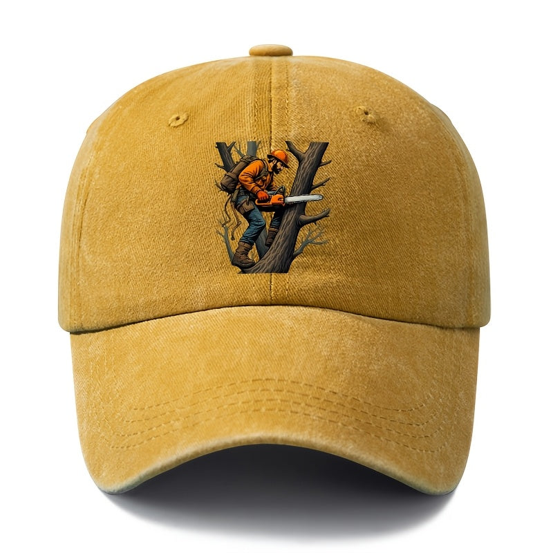 A Unisex Fashion All-Match Printed Lumberjack Baseball Cap, Classic Retro Washed Outdoor Lightweight Curved Brim Hat, Trucker Baseball Cap, Suitable for Outdoor Vacation Travel Camping And Other Leisure Occasions, Holiday Party Hip-Hop Hat