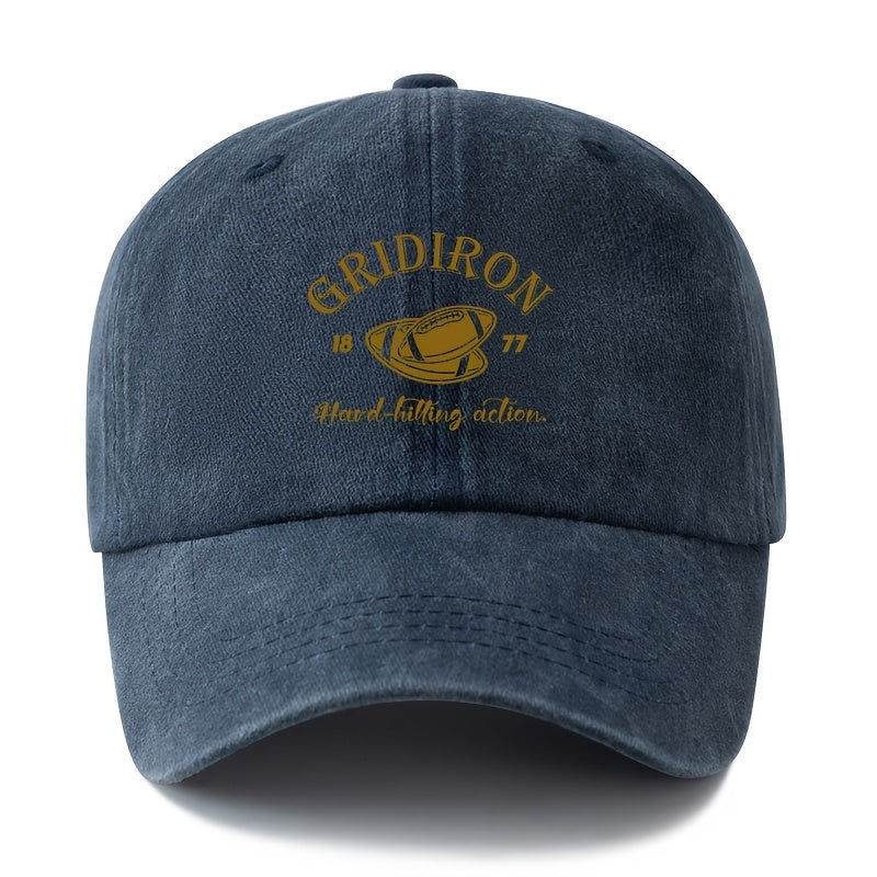 A Stylish And Versatile Unisex Printed GRIDIRON Baseball Cap, Featuring a Classic Retro Washed Design Suitable for Outdoor Activities. This Lightweight Curved-Brim Hat Is Perfect for Truck Drivers And Is Ideal for Casual Occasions Like Outdoor Vacat