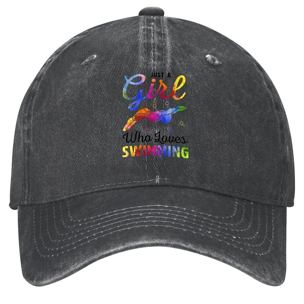 A Matching Durable Couple's Item Featuring a Fun Swimmer Pattern of a Girl Who Loves Swimming. Washable Baseball Cap, Unisex, Classic Baseball Cap