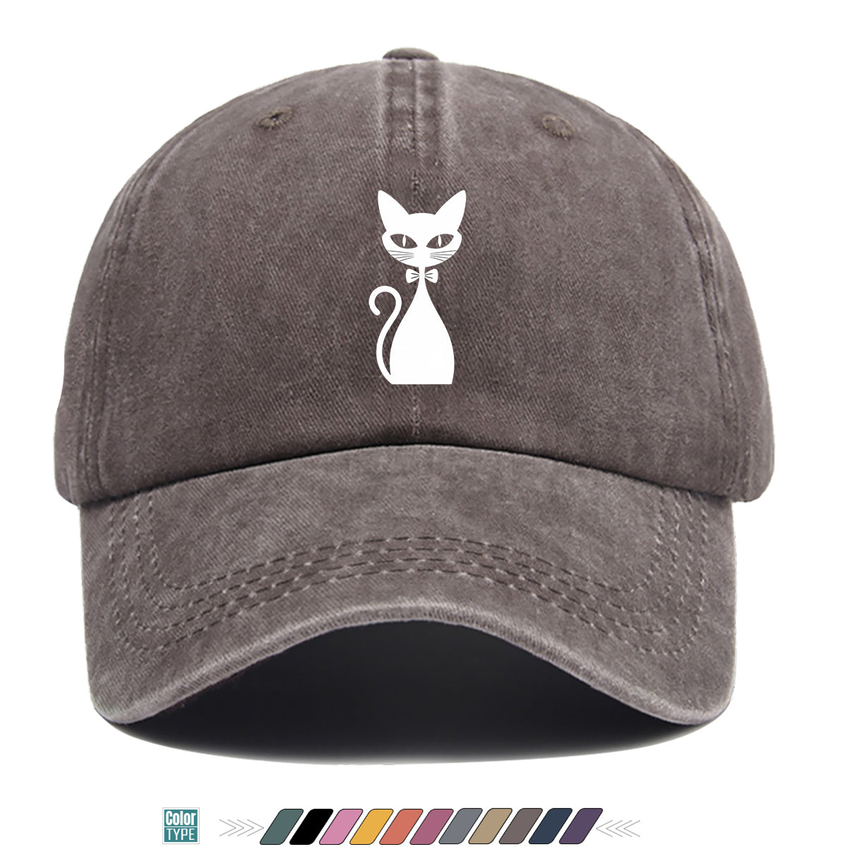 1pc Elegant White Cat Silhouette Printed Baseball Cap, Comfortable Breathable Sun Hat, Fashionable Easy Design, Unisex Adjustable Casual Versatile Duckbill Cap, Suitable for Daily Outings, Cafe Gatherings, Weekend Excursions, Girlfriends' Dates