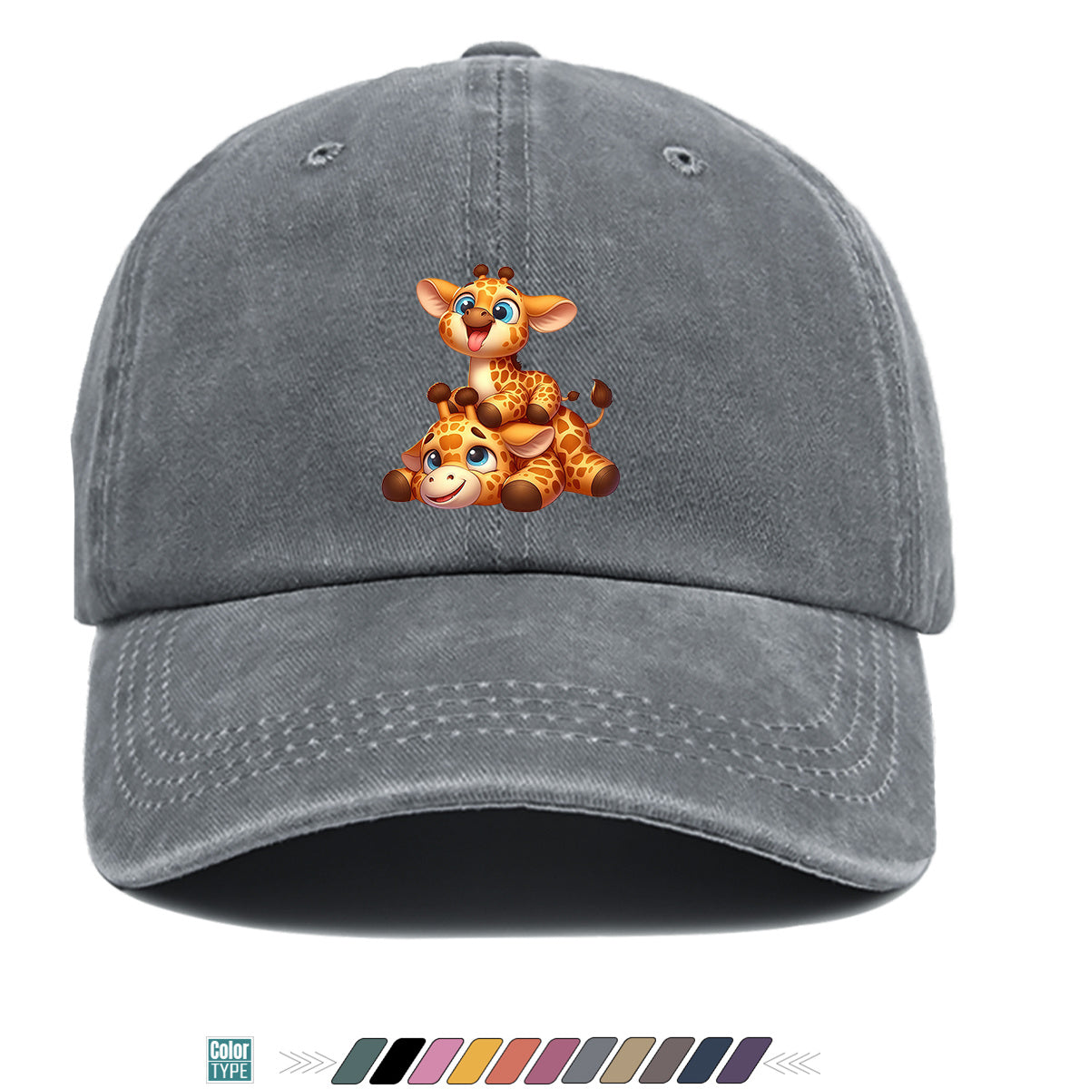 1pc Two Cartoon Giraffe Print Baseball Caps, Lively And Cute Design. Comfortable And Breathable Sun Hat, Fashionable And Beautiful, Suitable for Both Men And Women, Adjustable Size. Trucker Hat, Beach Vacation Hat, Suitable for Outdoor Activities
