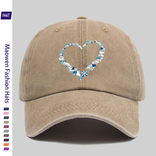 1 Shell and Ice Heart Print Washed Vintage Trucker Dad Hat- Adjustable Snapback Baseball Cap, Suitable for Sports, Outdoor Activities, Travel, and Everyday Casual Wear, Unisex, Lightweight Shell Texture Hat with Shell and Ice Heart Pattern, Durable
